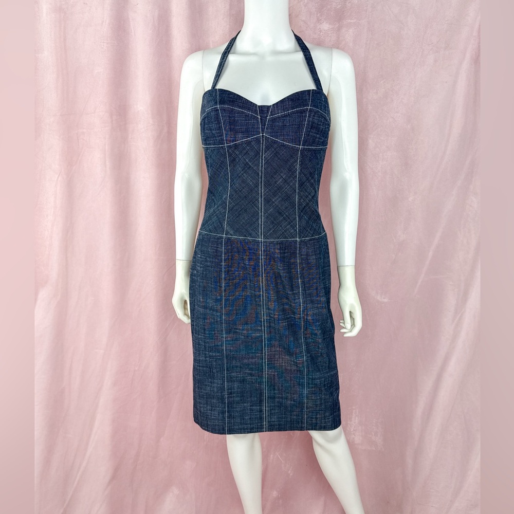 Phoebe Womens Blue Denim Y2K Dress Size 6 Pin-Up Retro Strapless